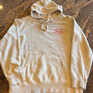 Beige Hoodie with Pink Embroidery
